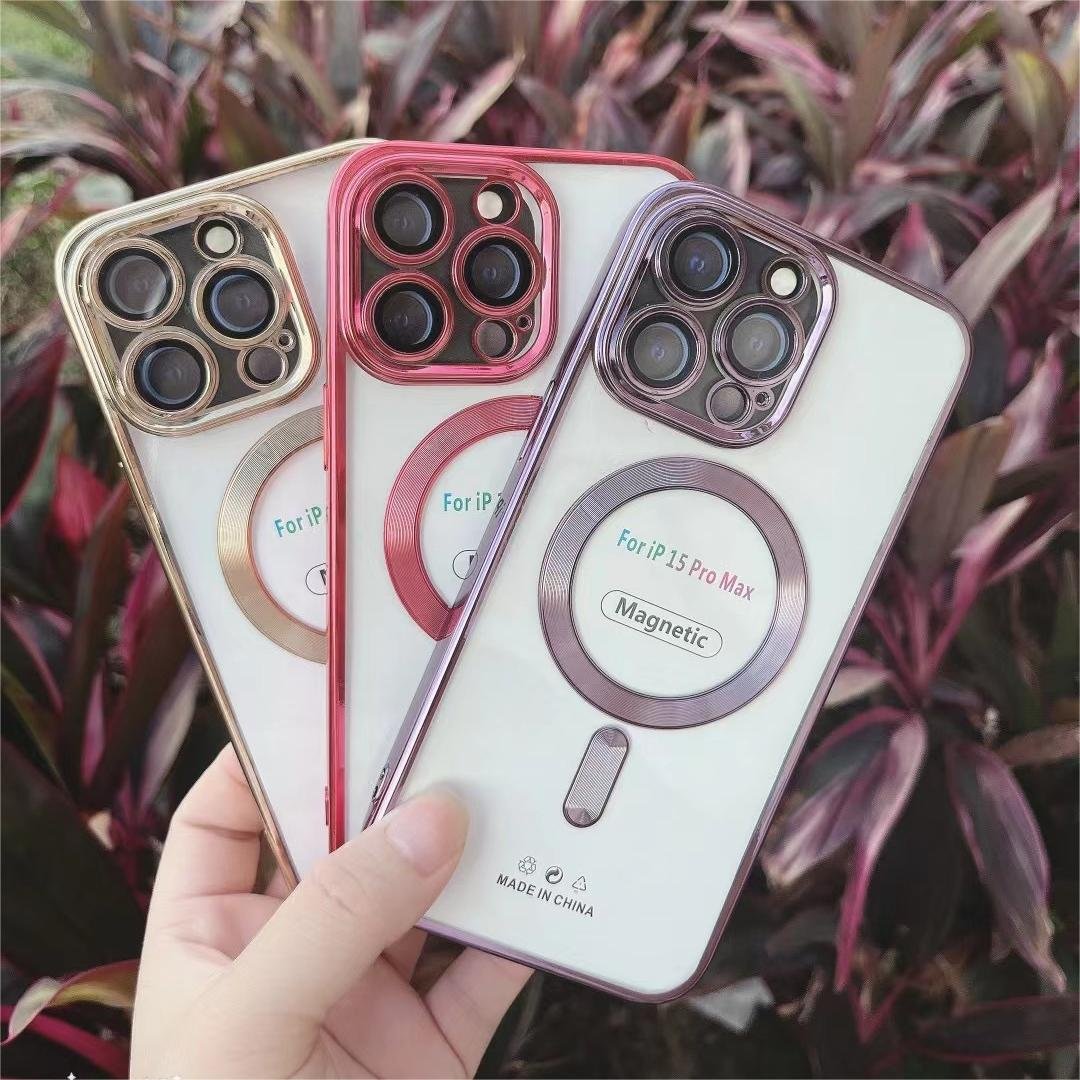 Luxury Electroplated TPU Cover For iPhone 15 16Pro Max Wireless Charging Phone Case Magnetic With Lens Protection Manufacturer