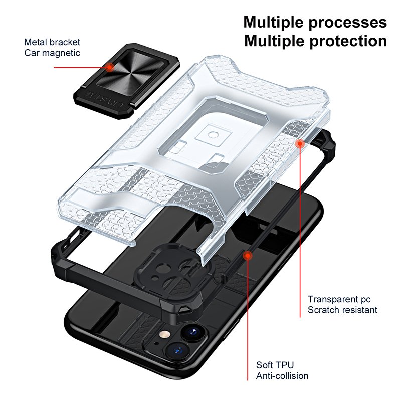 Case for iPhone 11 Pro Max Cover 2 in 1 TPU+PC Hybrid Magnetic Kickstand Transparent Phone Case
