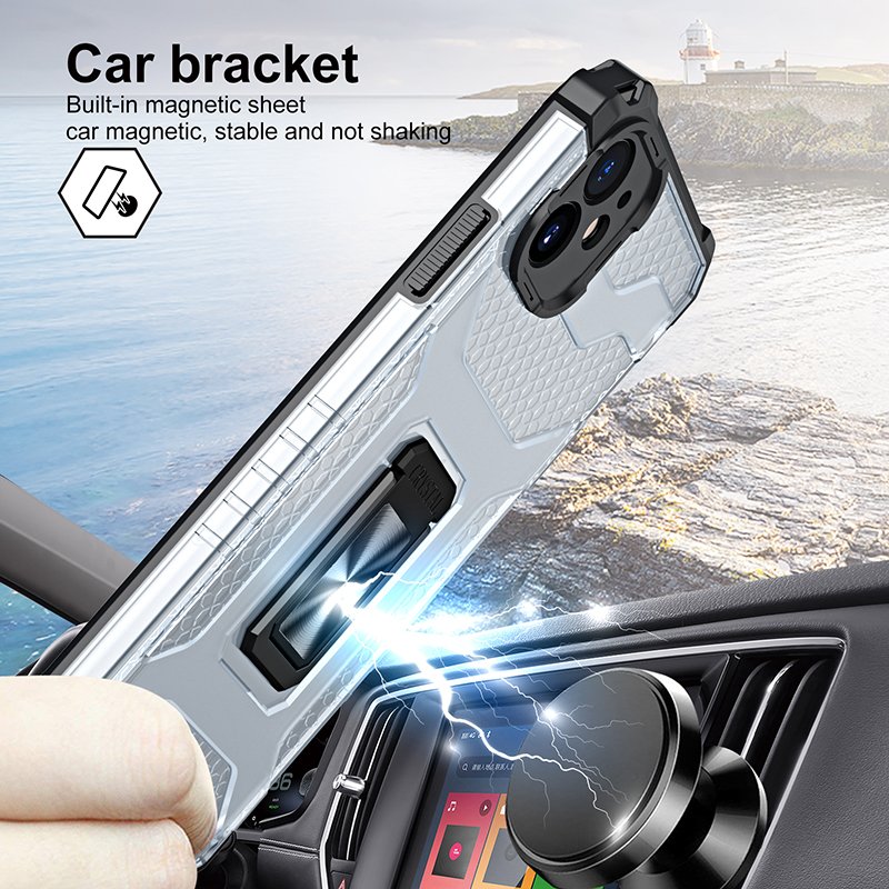 Case for iPhone 11 Pro Max Cover 2 in 1 TPU+PC Hybrid Magnetic Kickstand Transparent Phone Case