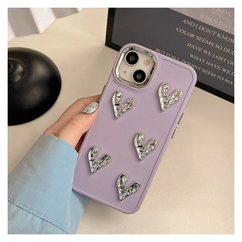Luxury 3D Sliver Folded Love Heart Soft Phone Case For iPhone 13 12 11 14 15 Pro XS MAX 7 8 Plus Plating Protective Cover Capa