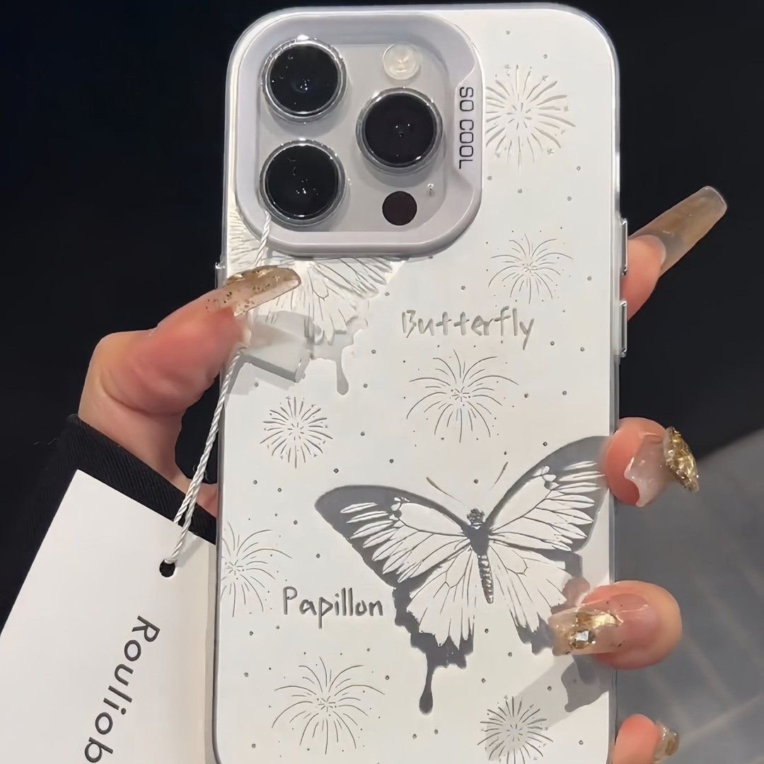 Color Silver IMD Varied Butterfly Stereo Embossed Phone Case for iPhone12 13 14 15 16 promax Cartoon Anti-fall Phone Accessories
