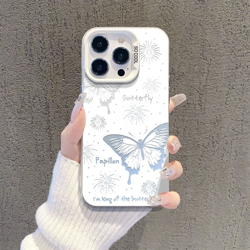 Color Silver IMD Varied Butterfly Stereo Embossed Phone Case for iPhone12 13 14 15 16 promax Cartoon Anti-fall Phone Accessories