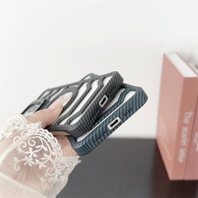 New Arrivals With Lens Bracket Carbon Fiber Stripes Hollow Heat Dissipation Magnetic Phone Case For iPhone 12 13 14 15 16 ProMax