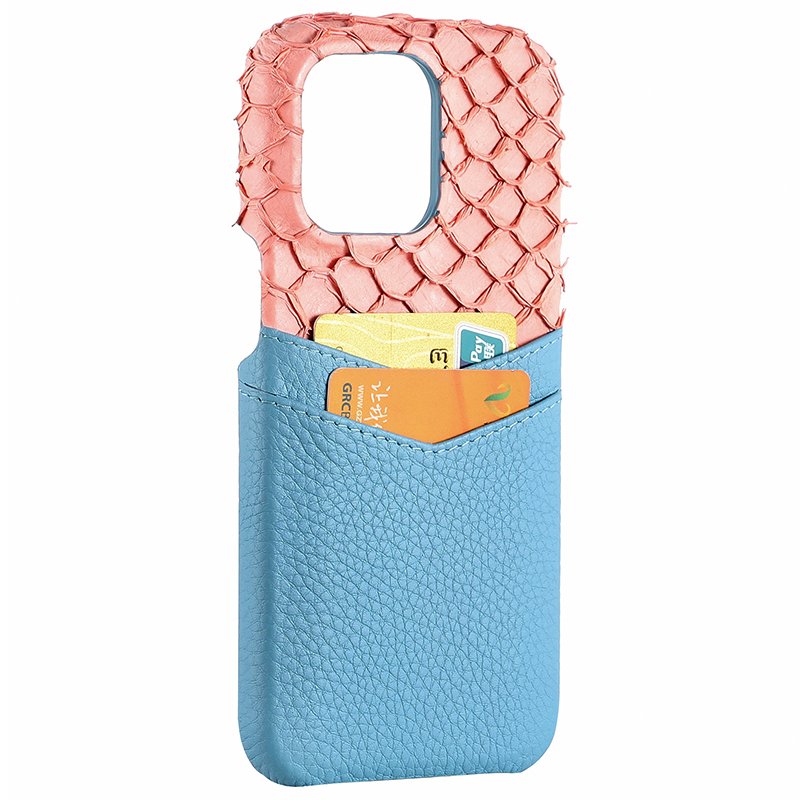 Custom Cell Mobile Phone Cases Painting Edge Craft Pebble Leather Phone Cover Fish Leather Case for iPhone 15 Pro Max