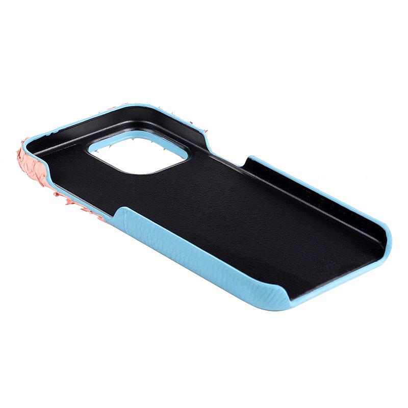 Custom Cell Mobile Phone Cases Painting Edge Craft Pebble Leather Phone Cover Fish Leather Case for iPhone 15 Pro Max