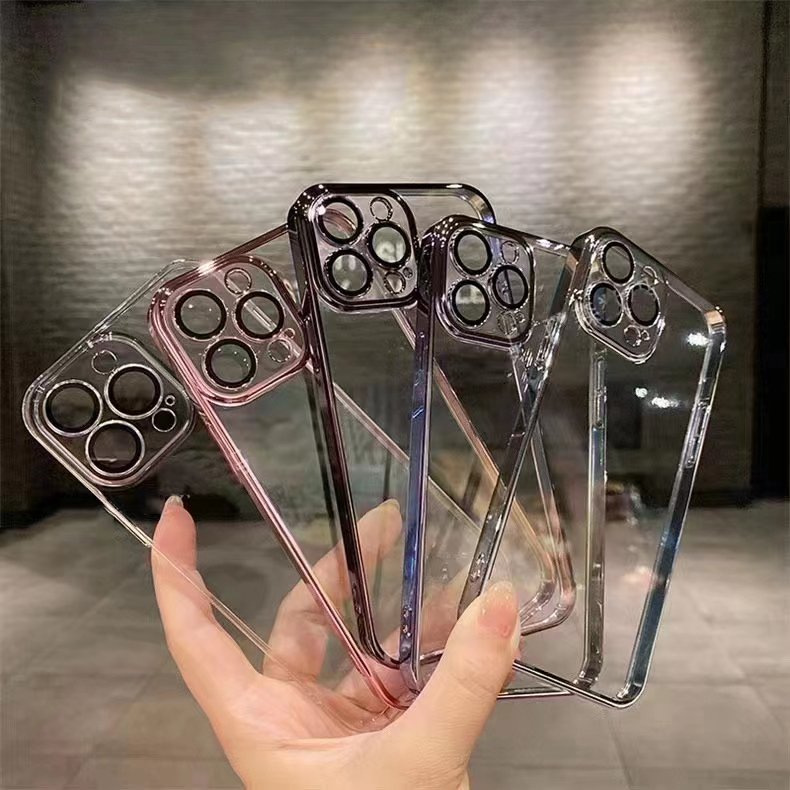 Factory transparent Electroplate PC mobile cell phone accessories cover for apple fundas 13 14 15 16 Pro max clear iphone case