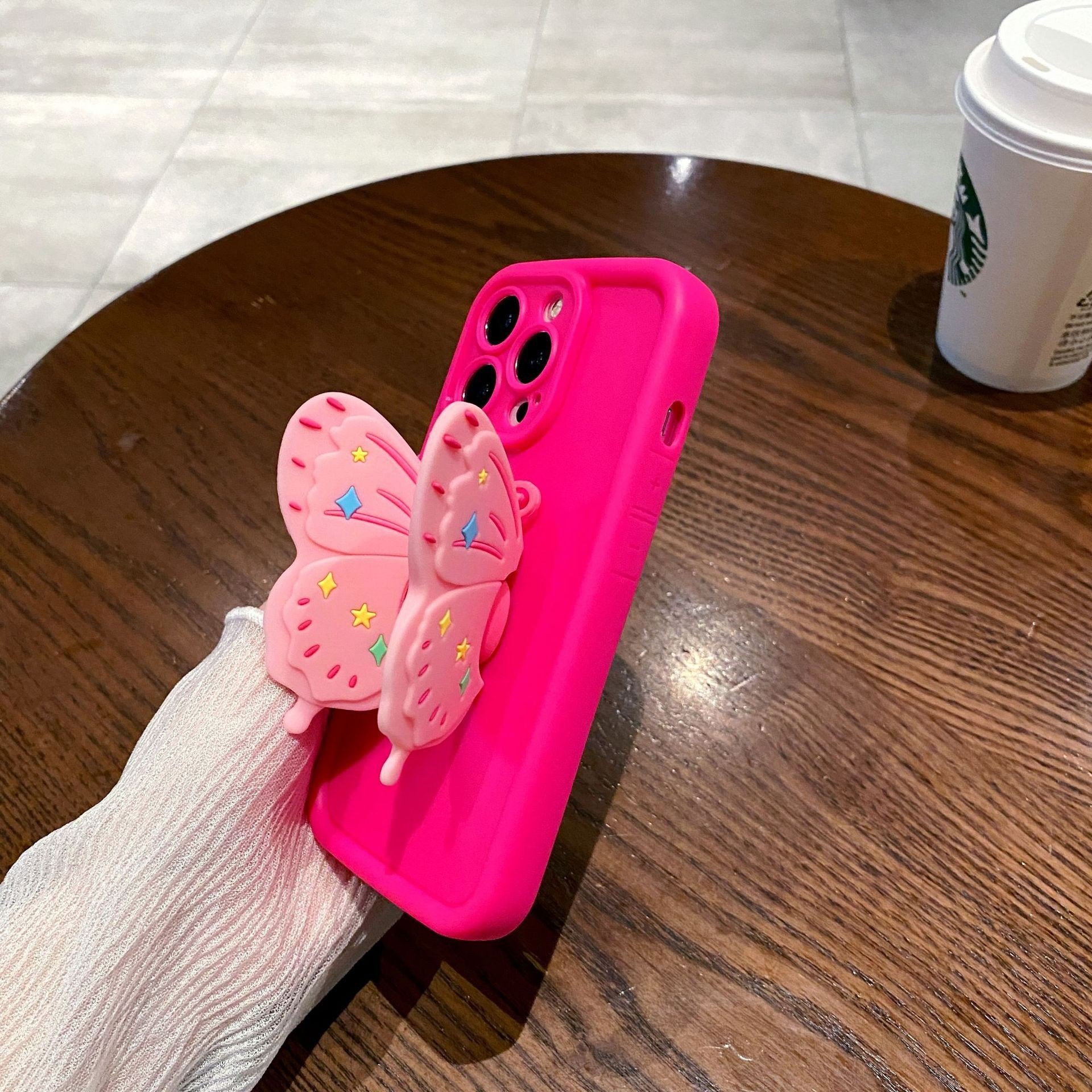 Cute Rose Butterfly Bracket Phone Case For iPhone 16 15 14 plus 13 12 11 Pro max XR max shockproof Anti-fall TPU soft shell girl