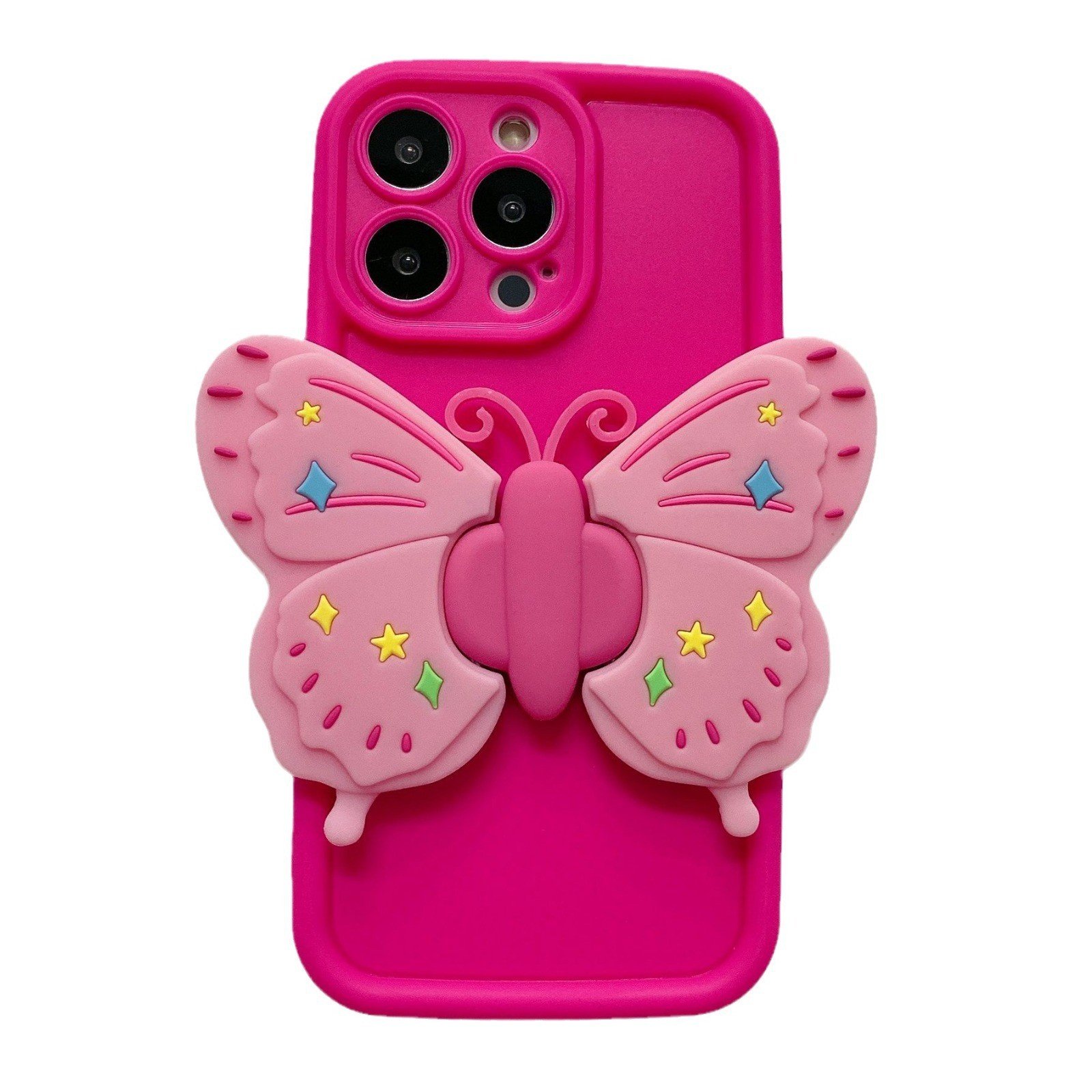 Cute Rose Butterfly Bracket Phone Case For iPhone 16 15 14 plus 13 12 11 Pro max XR max shockproof Anti-fall TPU soft shell girl