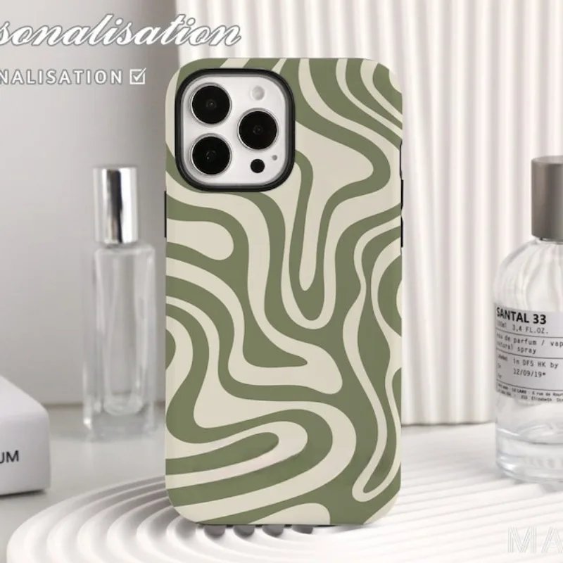 Moss Green Cream Individual Phone Case For IPHONE 15PRO MAX 14 13 12 11 PRO Plus 15pro Acrylic TPU Two in one Mobile Phone Cases