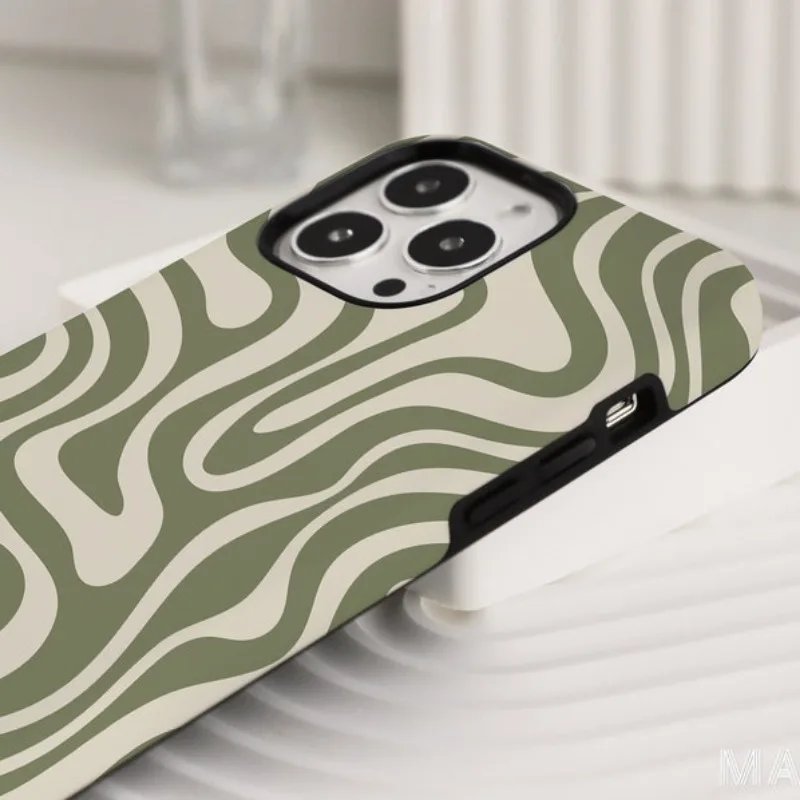 Moss Green Cream Individual Phone Case For IPHONE 15PRO MAX 14 13 12 11 PRO Plus 15pro Acrylic TPU Two in one Mobile Phone Cases