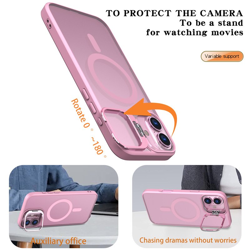New Magnet Transparent Matte Shockproof Mobile Phone Case with Camera Holder Stand Back Cover For iPhone 16 Pro Max Plus