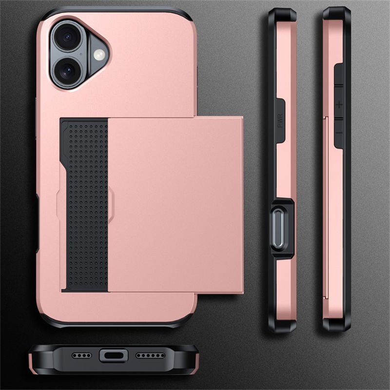 New Design Slide Card Insertion And Push Card Wallet Phone Case For iPhone 16 15 14 13 12 11 Pro Max Shockproof Protective Case