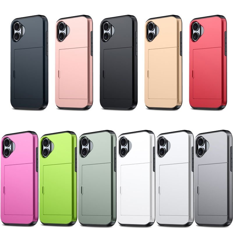 New Design Slide Card Insertion And Push Card Wallet Phone Case For iPhone 16 15 14 13 12 11 Pro Max Shockproof Protective Case