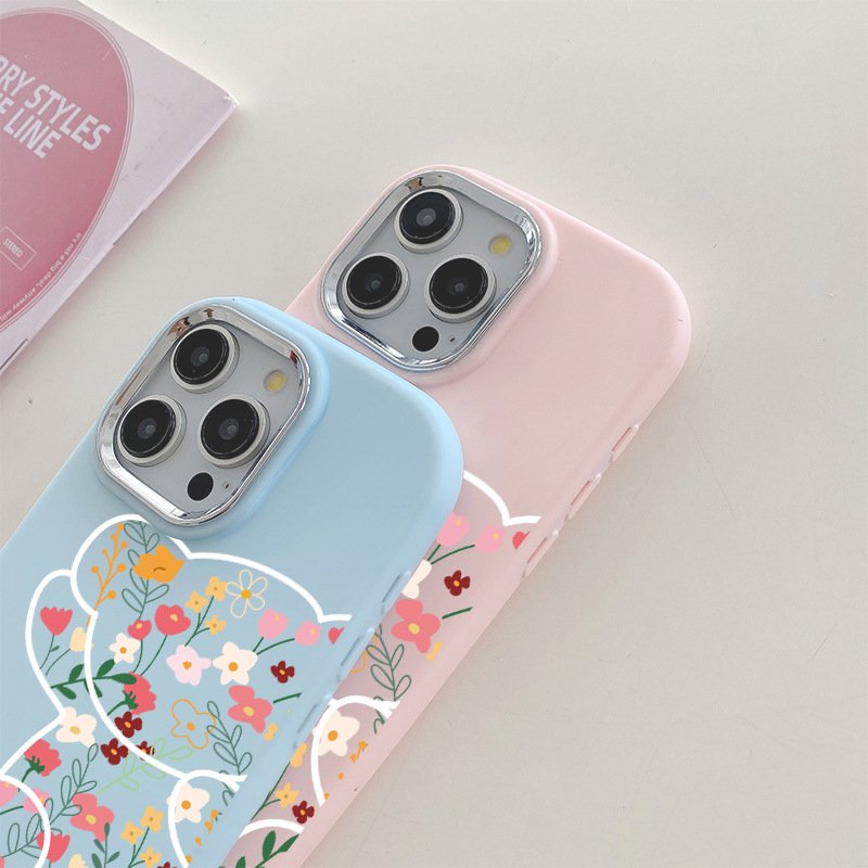 Cute Flower bear Silicone Mobile Phone Case For iPhone 15 14 13 12 11 Pro max Cartoon Printing Frosted Shockproof Back Cover
