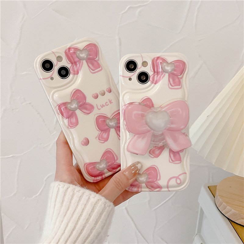 Wholesale Price Girl Love Bow Camera Protection Case Anti-Drop Phone Case With Bow Stand for iphone 15 14 13 pro max