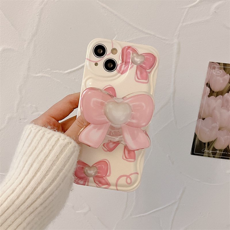 Wholesale Price Girl Love Bow Camera Protection Case Anti-Drop Phone Case With Bow Stand for iphone 15 14 13 pro max