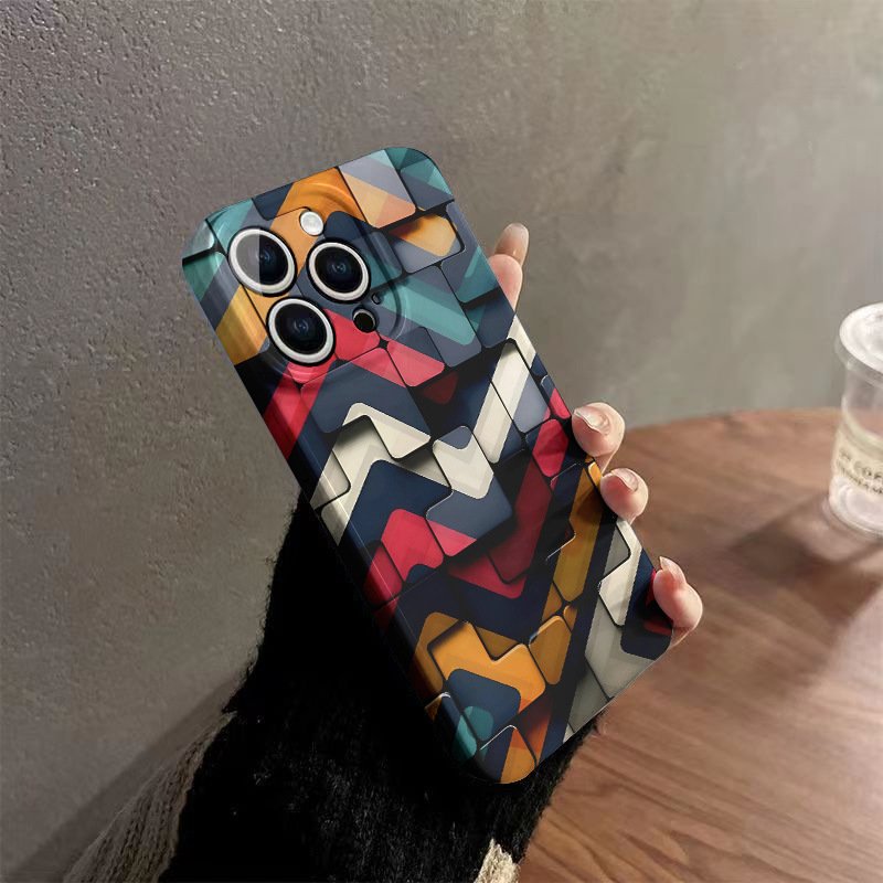 hot selling 3D Block Shockproof Glossy Film Rhombus Block Design Hard PC Mobile Phone Case For iphone 13 14 15 16pro max Cover