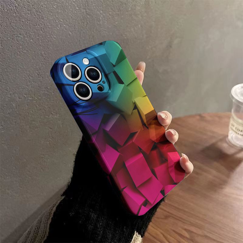 hot selling 3D Block Shockproof Glossy Film Rhombus Block Design Hard PC Mobile Phone Case For iphone 13 14 15 16pro max Cover