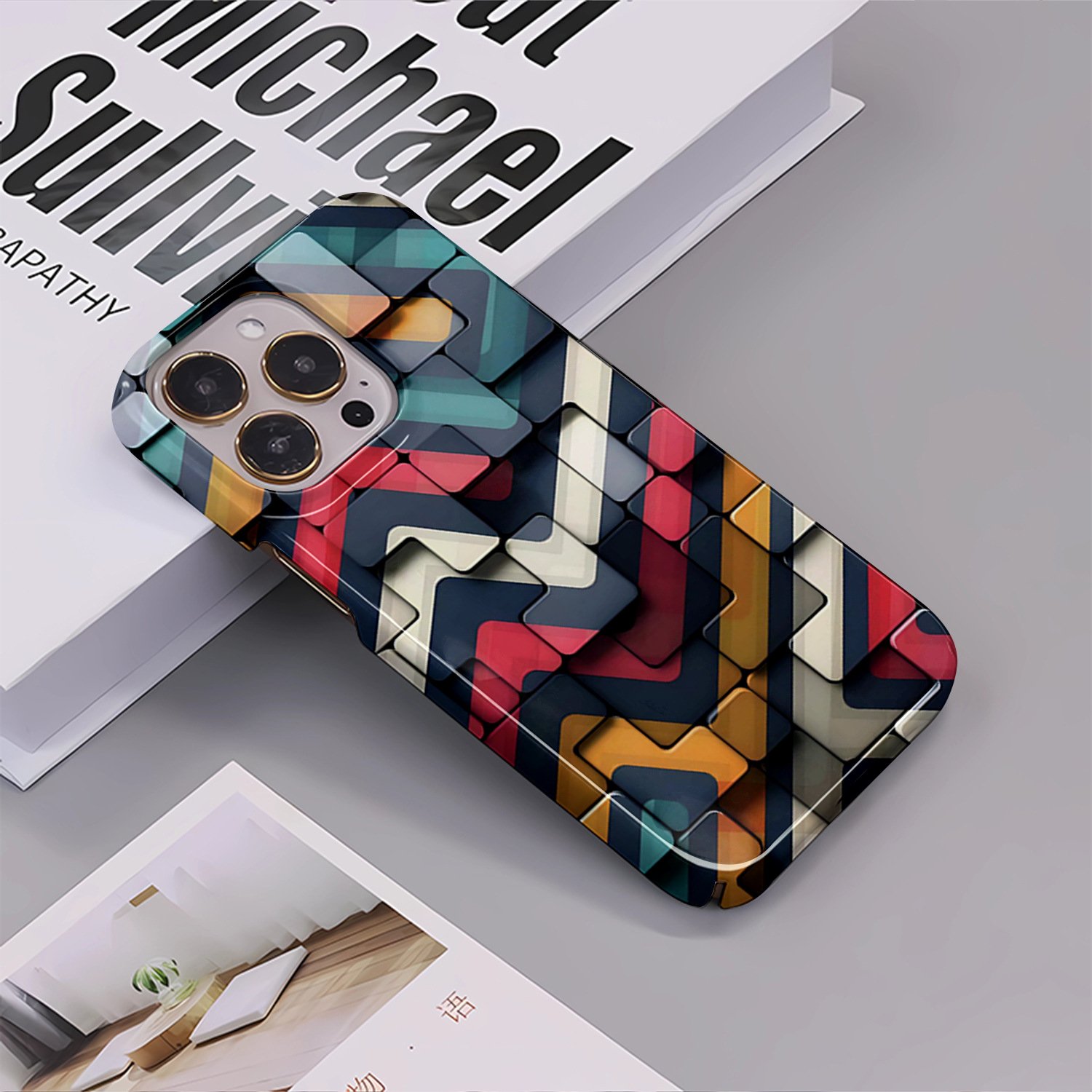 hot selling 3D Block Shockproof Glossy Film Rhombus Block Design Hard PC Mobile Phone Case For iphone 13 14 15 16pro max Cover
