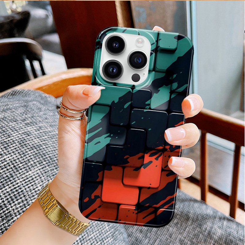 hot selling 3D Block Shockproof Glossy Film Rhombus Block Design Hard PC Mobile Phone Case For iphone 13 14 15 16pro max Cover