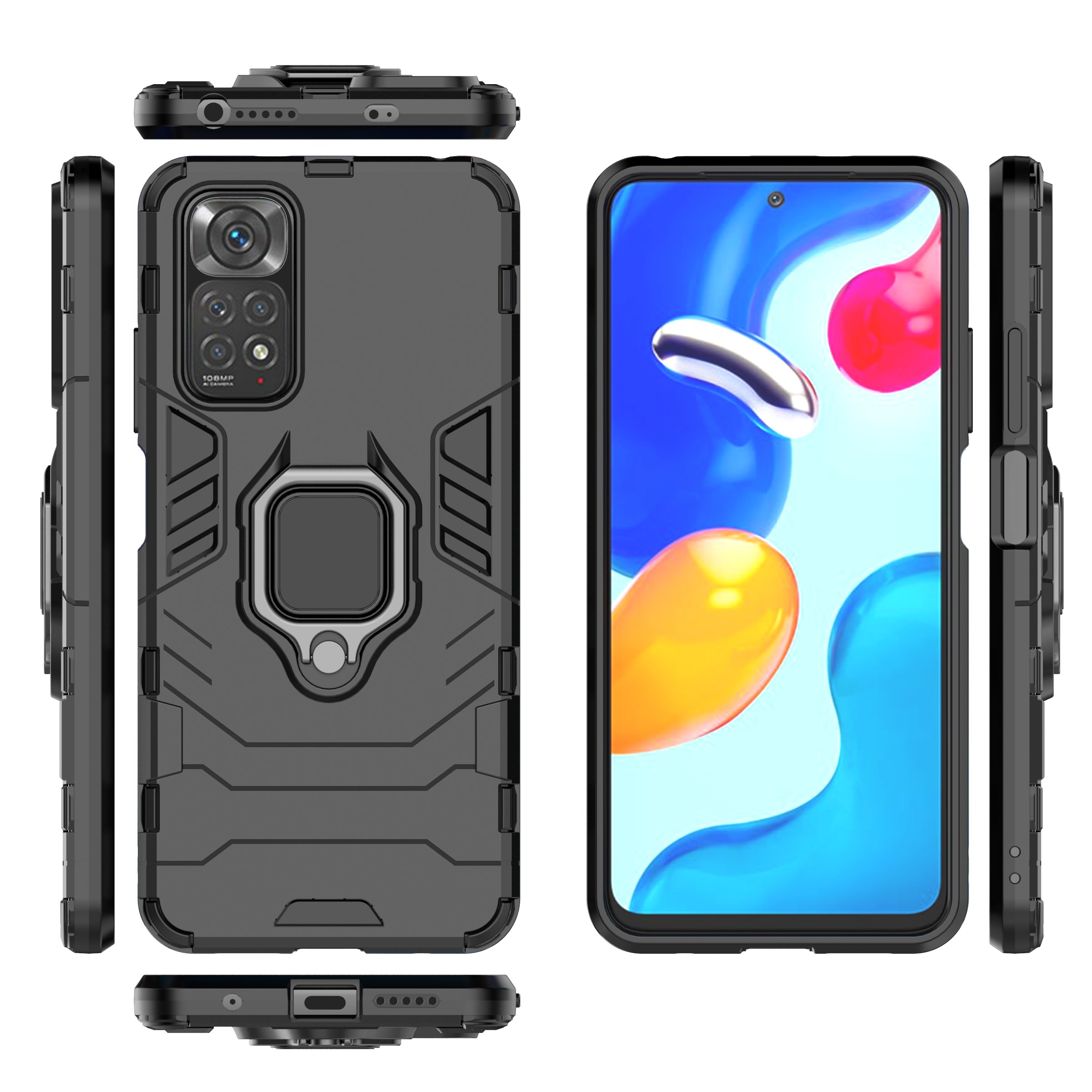 Rugged Shockproof Phone Case For Xiaomi Redmi note 11S/11 4G global version Magnetic Ring Holder Kickstand Armor Case Cover