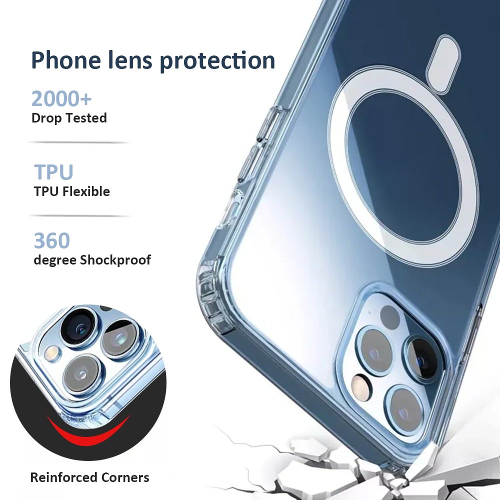 Magnetic Phone Case Compatible with Wireless Charger Hybrid Transparent Clear Shockproof Case with Magnet for iPhone 16 Pro Max