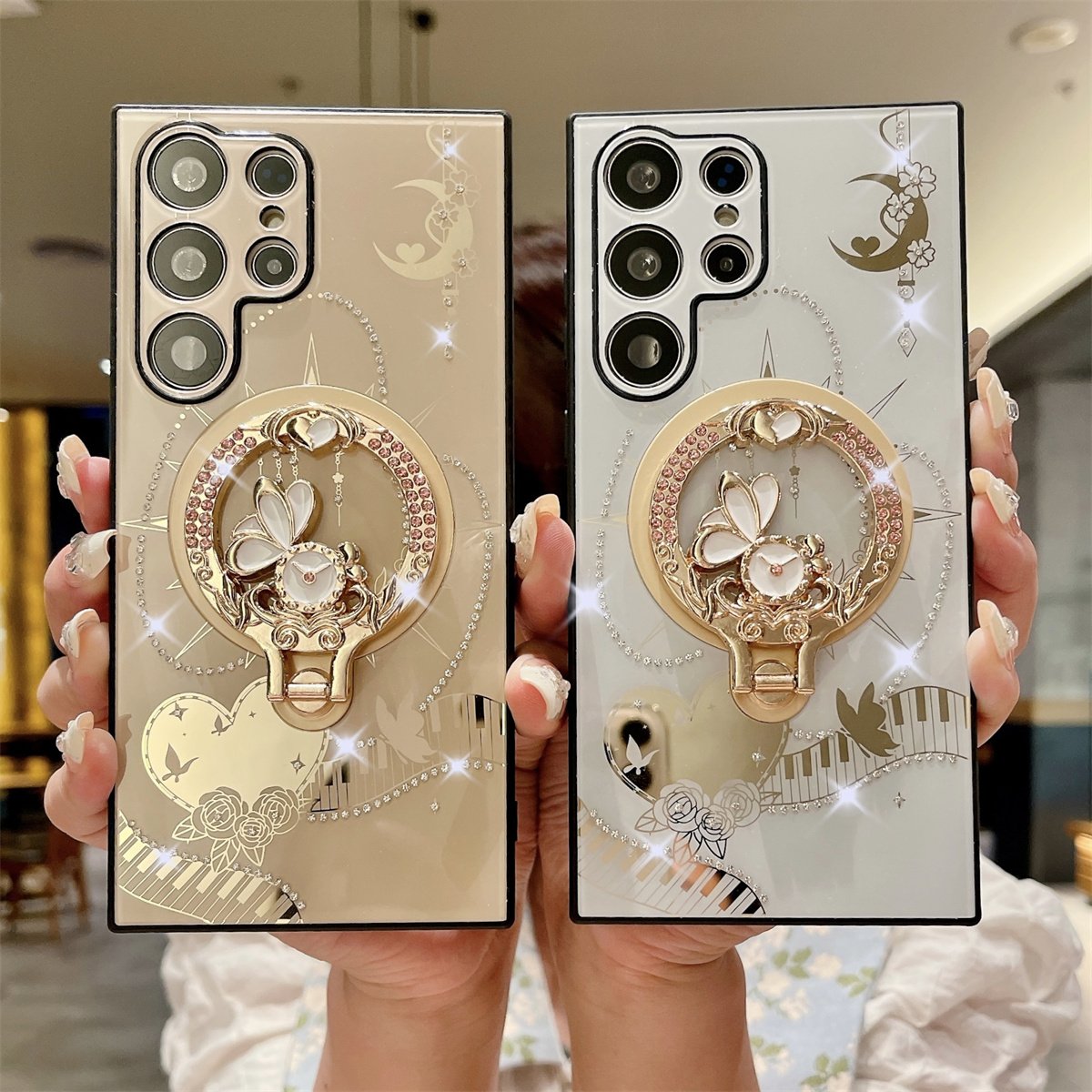 2024 New Luxury Phone Cover,For Samsung Galaxy S24 Ultra S23 S22 Rhinestones Case & Magnetic Ring Holder Stand Cases