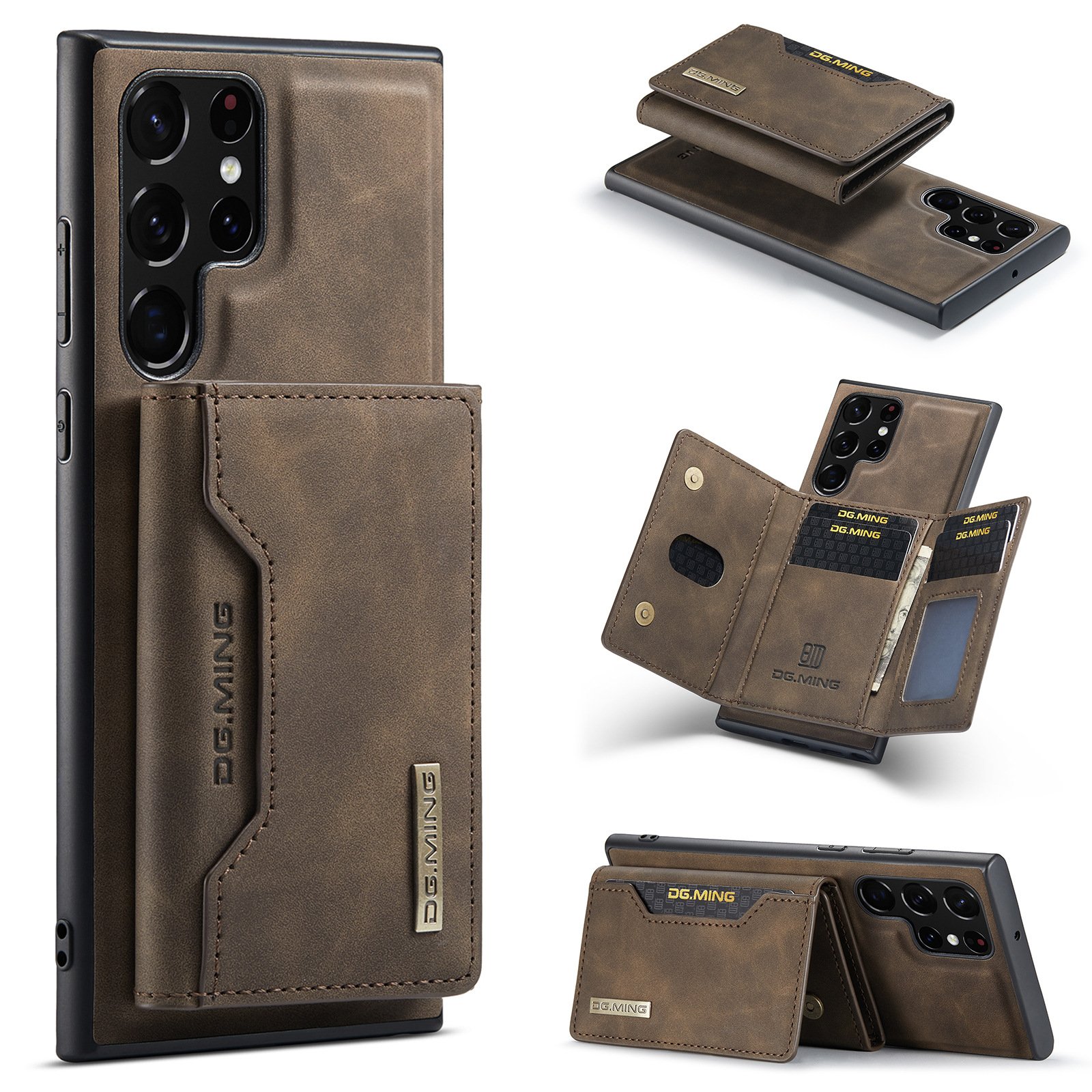 M2 For Samsung S24 Ultra Magnetic Card Holder Protective PU Leather Case S23 Ultra 2-in-1 Split Phone Case