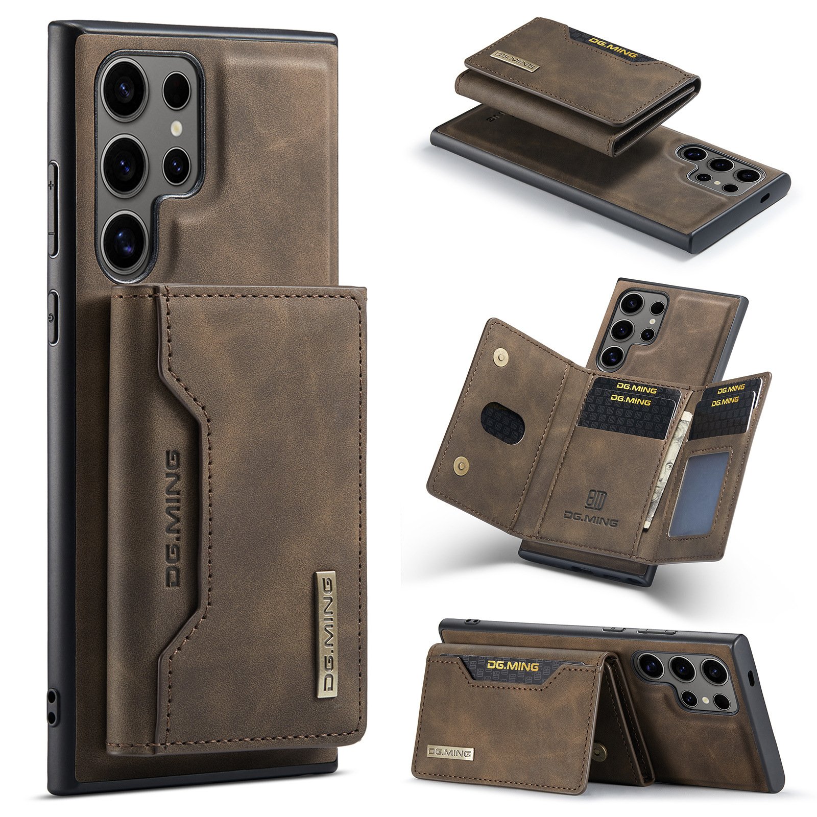 M2 For Samsung S24 Ultra Magnetic Card Holder Protective PU Leather Case S23 Ultra 2-in-1 Split Phone Case