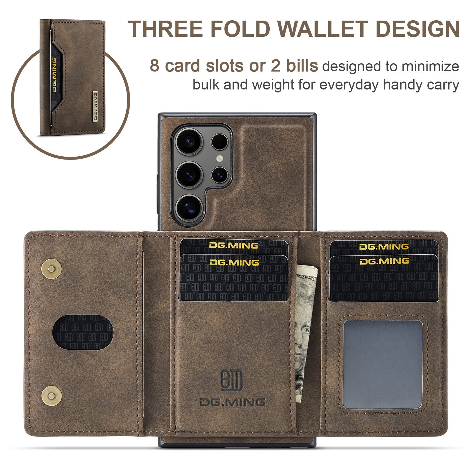 M2 For Samsung S24 Ultra Magnetic Card Holder Protective PU Leather Case S23 Ultra 2-in-1 Split Phone Case