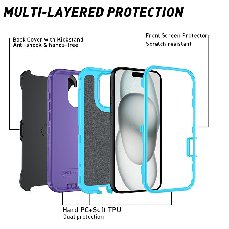 Best Seller Robot Defender Hard Mobile Phone Case for Iphone 16 16 Pro 16 Pro Max Case Holster Belt Clip Armor Back Cover Cases