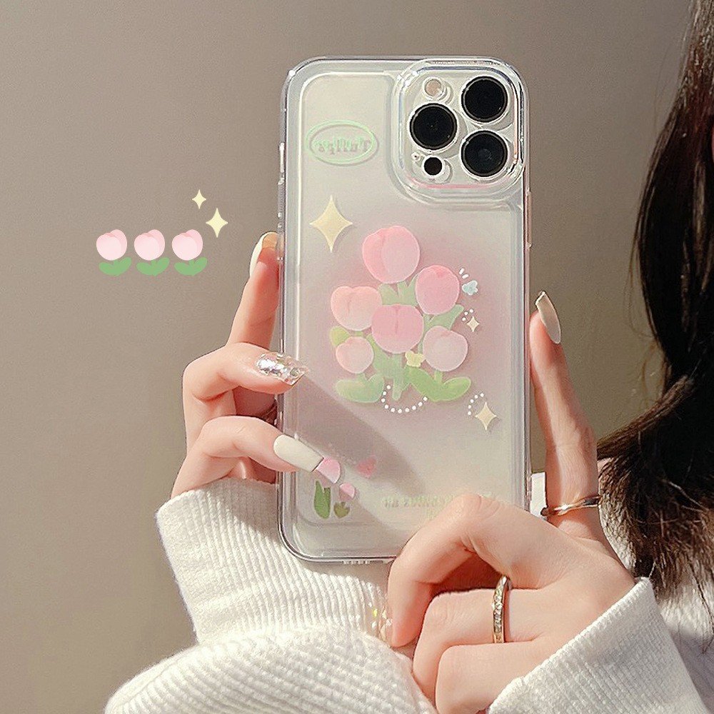 For iPhone16 Pro Max Painted Phone Case For iPhone15 14 13 12 11 Protective Cover Tulip Phone Accessories Customization
