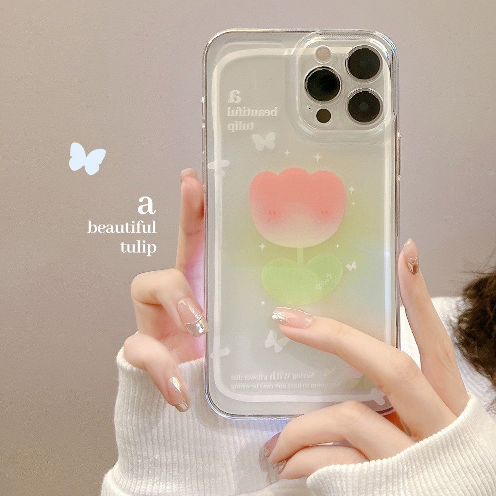 For iPhone16 Pro Max Painted Phone Case For iPhone15 14 13 12 11 Protective Cover Tulip Phone Accessories Customization