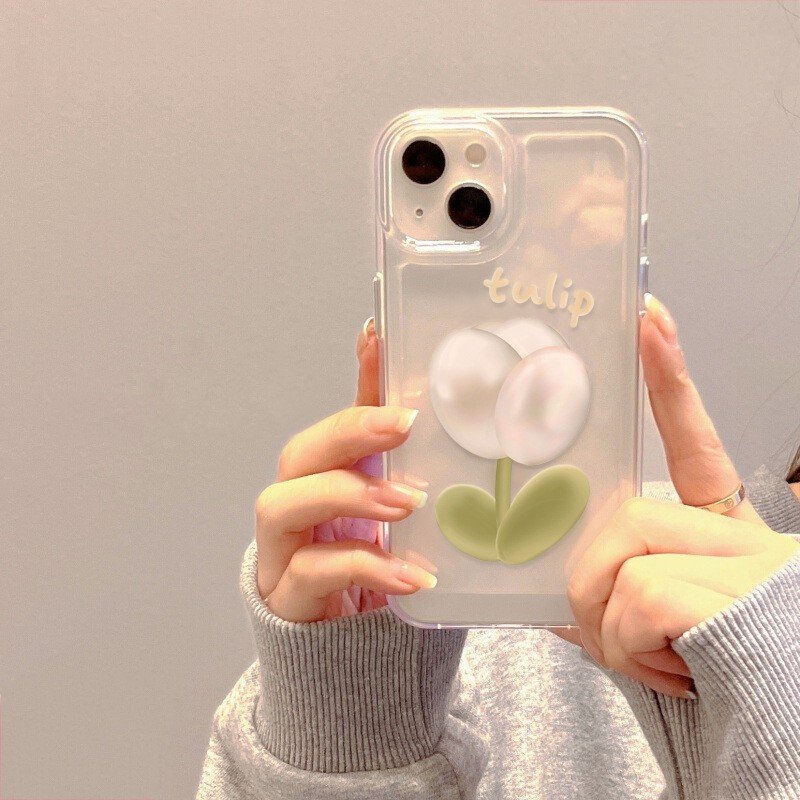 For iPhone16 Pro Max Painted Phone Case For iPhone15 14 13 12 11 Protective Cover Tulip Phone Accessories Customization