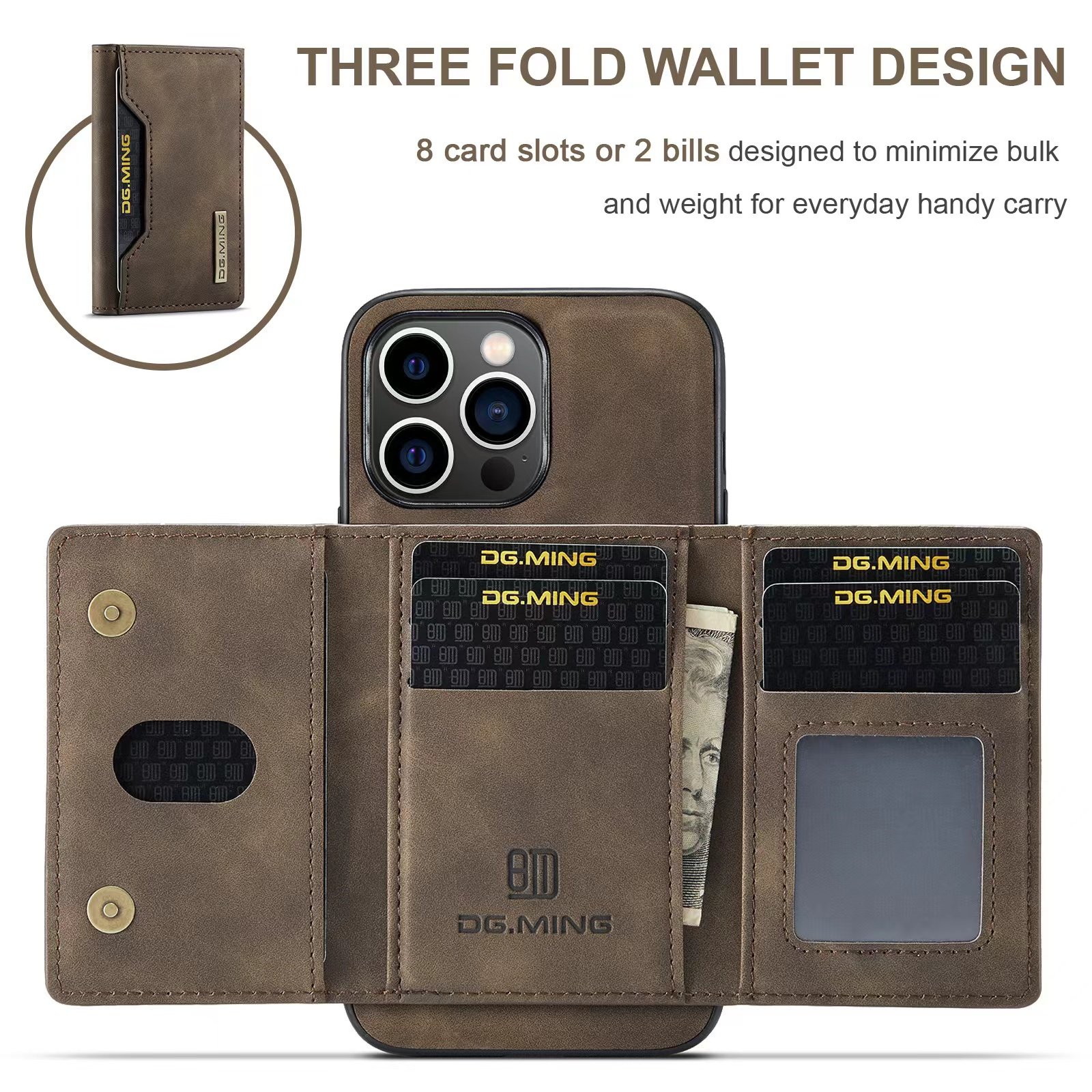 DG.MING Magnetic Detachable 2 IN 1 PU Leather Wallet Kickstand Phone Case for iPhone 16 Pro Max 16pro 16 Flip Wallet Case