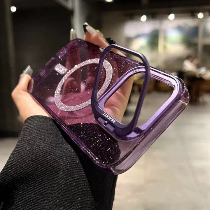 Stealth Lens Holder glitter Transparent Magnetic Clear Mobile phone case for iPhone 16 pro max 15 14 13 12 11 TPU PC cover
