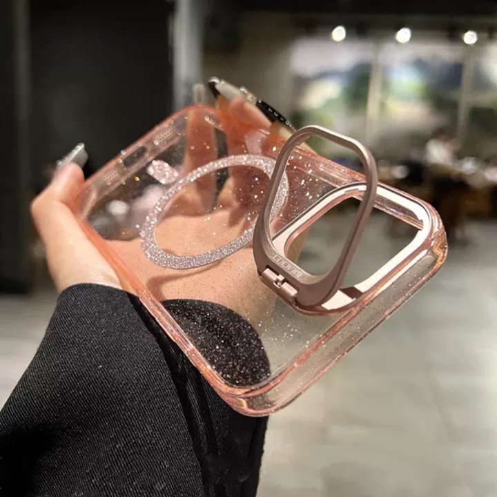 Stealth Lens Holder glitter Transparent Magnetic Clear Mobile phone case for iPhone 16 pro max 15 14 13 12 11 TPU PC cover