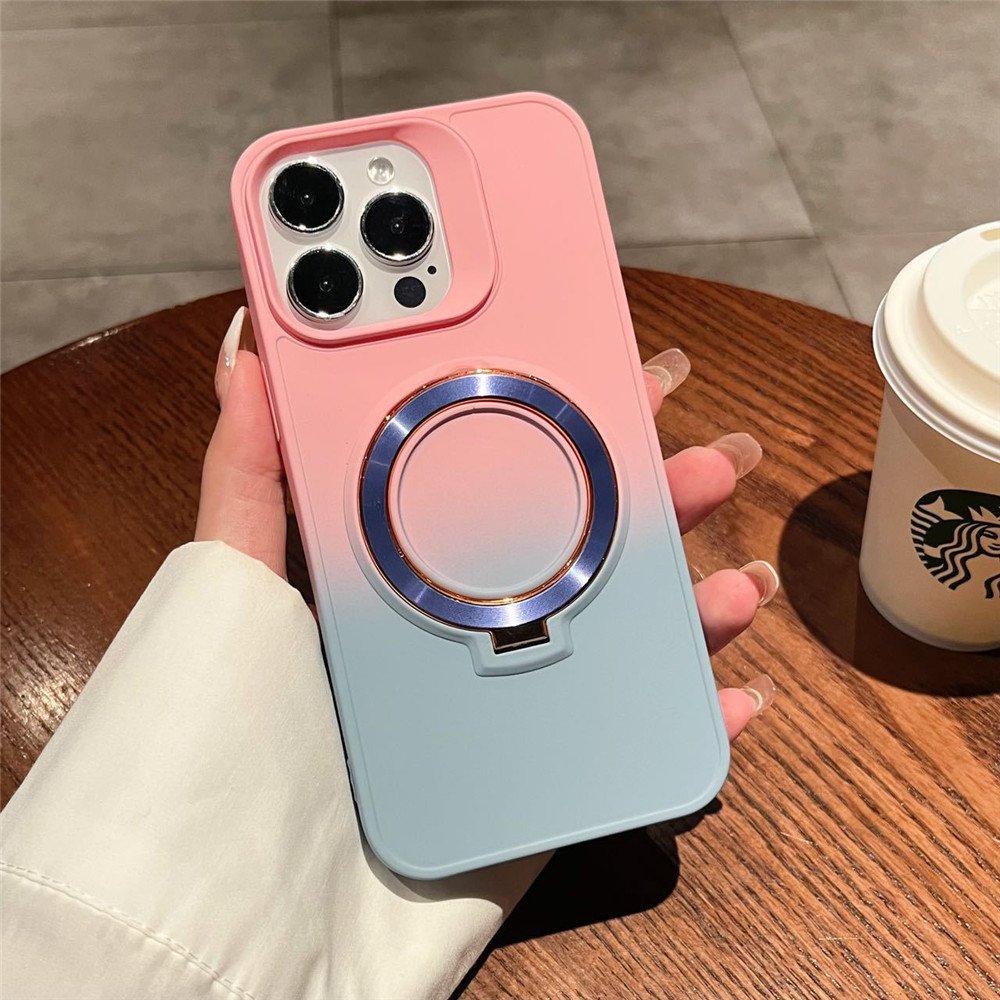 Wireless Charging Metal Hidden Holder Skin Feel Mobile Back Cover For iPhone 15 14 12 13 Pro Max Two Color Gradient Phone Case