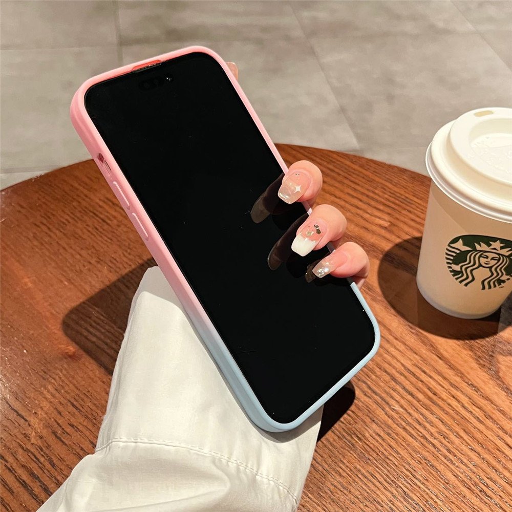 Wireless Charging Metal Hidden Holder Skin Feel Mobile Back Cover For iPhone 15 14 12 13 Pro Max Two Color Gradient Phone Case