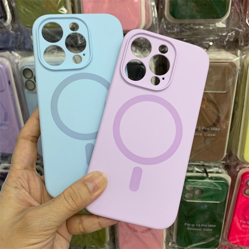 Hot Sale Wireless Charging Magnetic Cover Soft Liquid Silicone Mobile Phone Case for iPhone 13 14 15 16 Pro Max Boxed Packaging