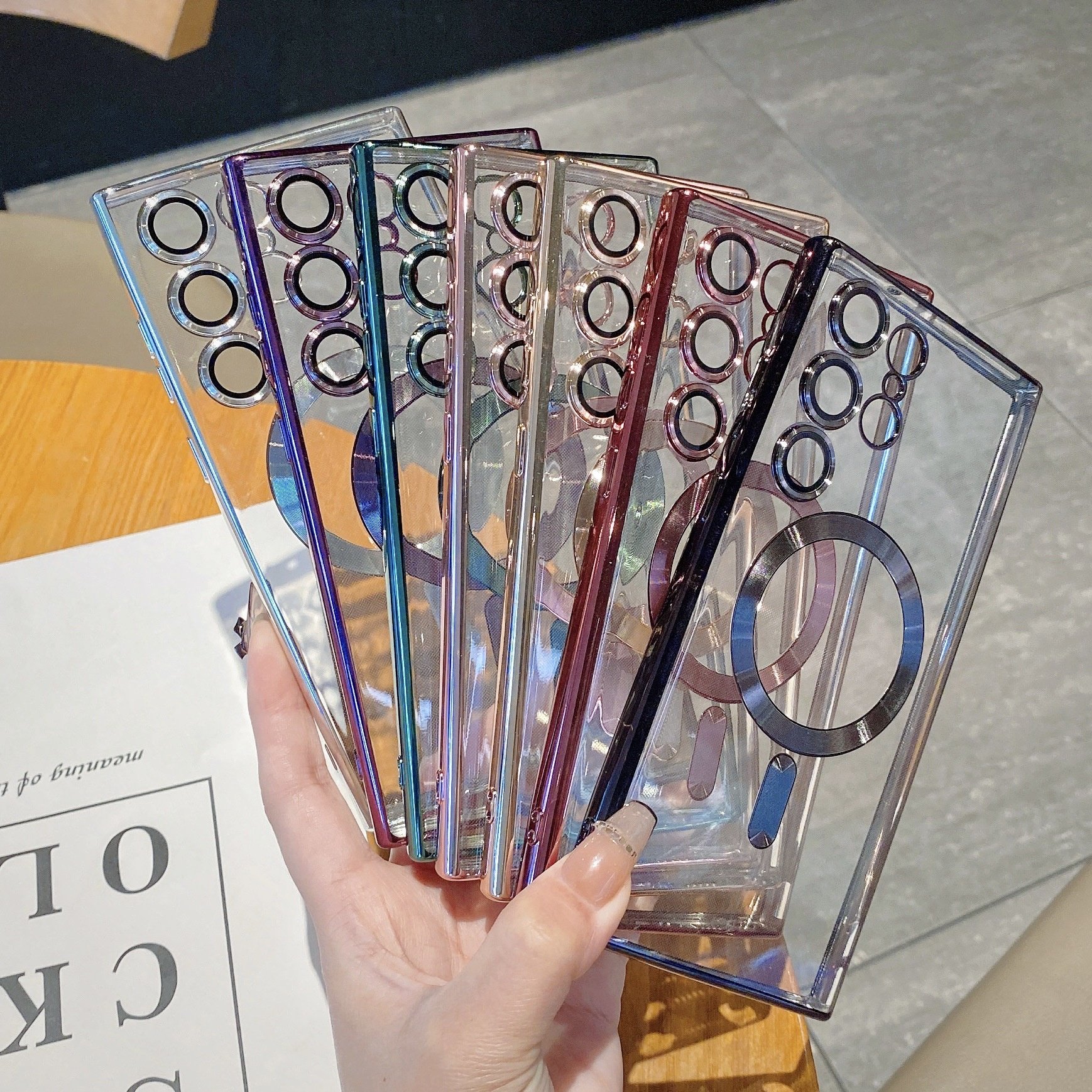 For Samsung S24 S22 Ultra S23PLUS Dustproof Net Mobile Phone Case CD Pattern Magnetic Electroplating Lens Film Protective Cover