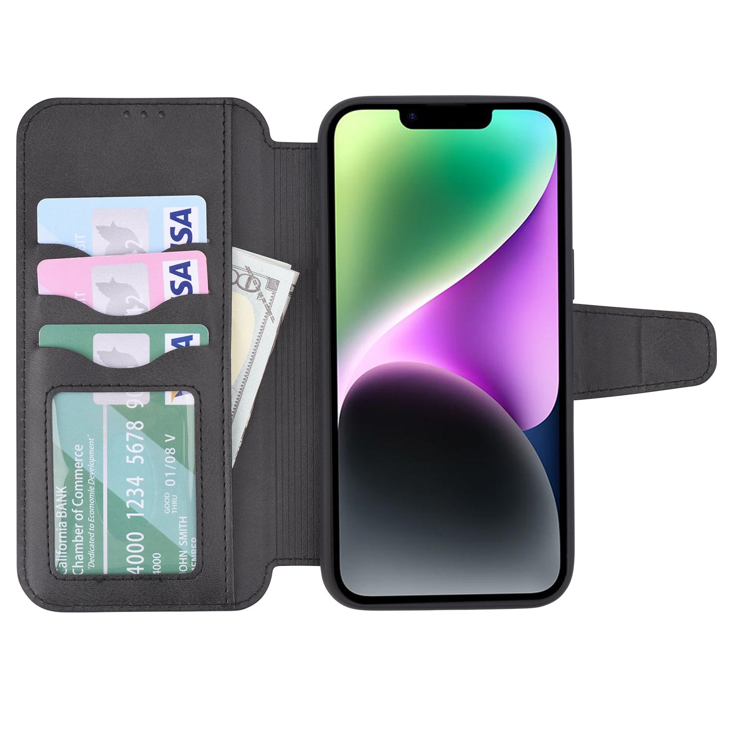 Wallet pu leather magnetic flip-open mobile phone case with stand for iphone 15 16 series