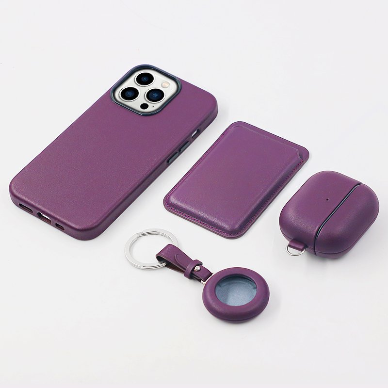 High-quality luxury genuine leather with build in magnetic ring and card holder gift set for iphone 15 16 pro max