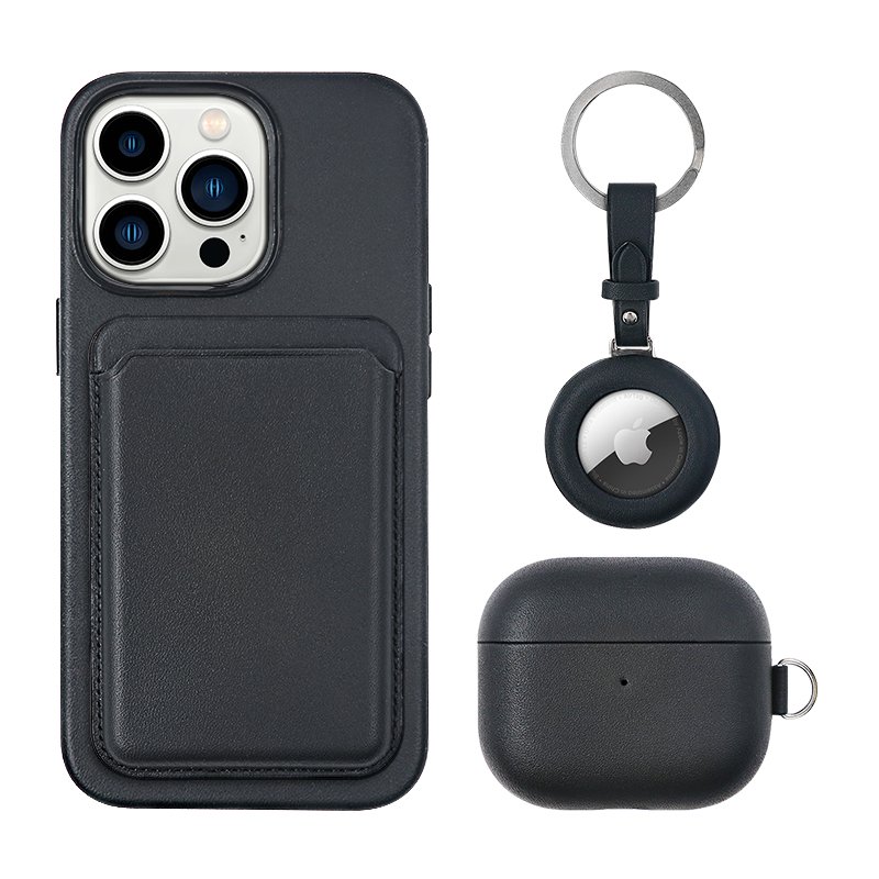 High-quality luxury genuine leather with build in magnetic ring and card holder gift set for iphone 15 16 pro max