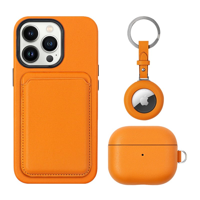 High-quality luxury genuine leather with build in magnetic ring and card holder gift set for iphone 15 16 pro max
