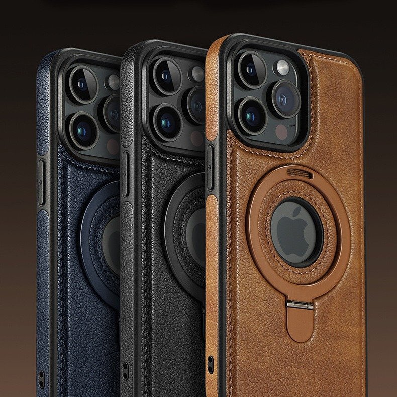 Luxury PU Leather Magnetic Hidden Ring Stand Case For iPhone 15 14 13 12 Pro Max Wireless Charging Shockproof Back Cover