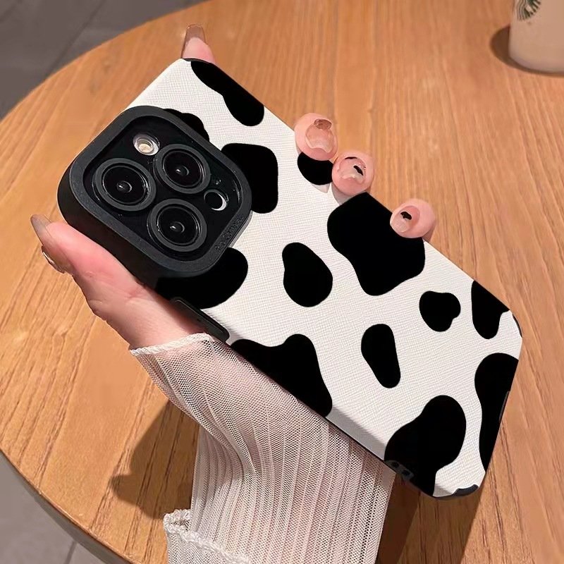 Black White Spotted Cow Stripes Printing Soft TPU Leather Mobile Phone Cover Case For Iphone 7 8 X Xr Xs 11 12 13 14 15 Pro Max