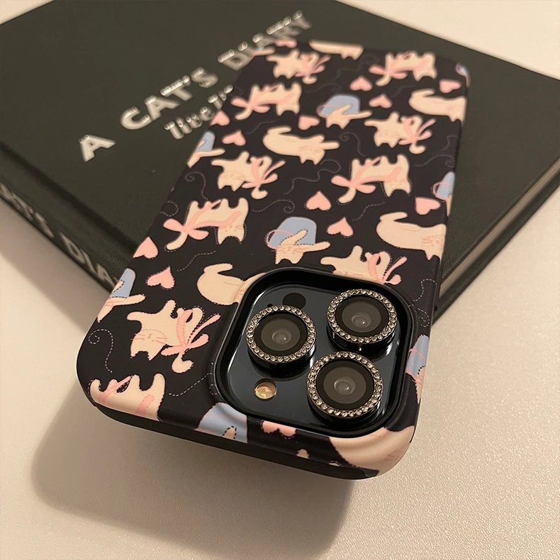 Black Cute Bowknot Cat Phone Case for IPHONE 15PRO MAX 14 13 12 11 PRO Plus 15pro Acrylic TPU Two in One Mobile Phone Cases
