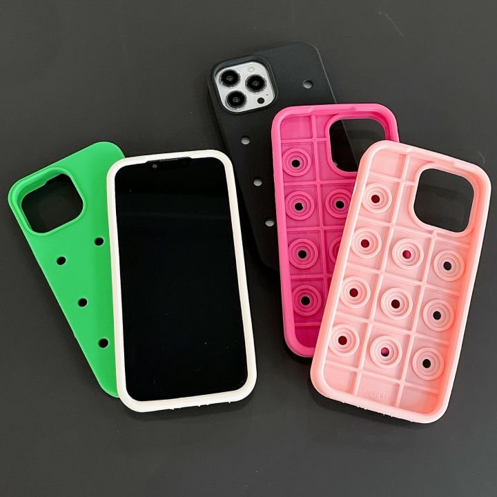 New Shock proof Soft Rubber Croc Charms Phone Case For iPhone 16 15 14 13 12 pro max 11 DIY Holes Silicone Cell Back Cover