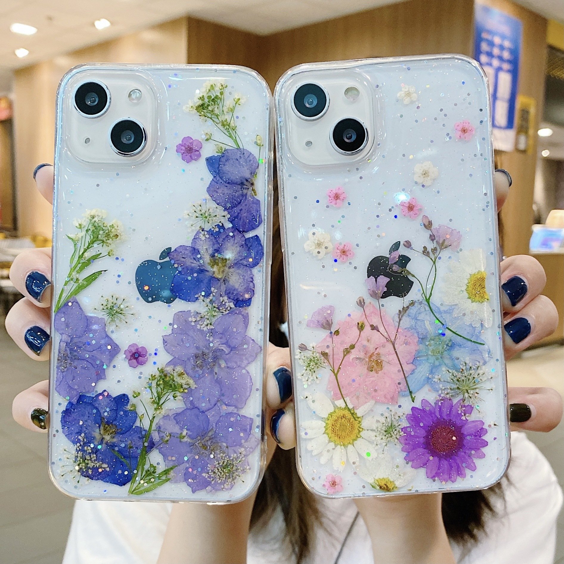 Women Style Clear Pressed Flower Mobile Phone Case Cover for iPhone 15 16 Pro Max